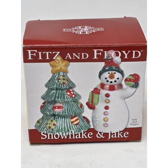 Fitz & Floyd Snowflake & Jake Salt & Pepper Shaker NEW 2009 Christmas - Picture 1 of 6